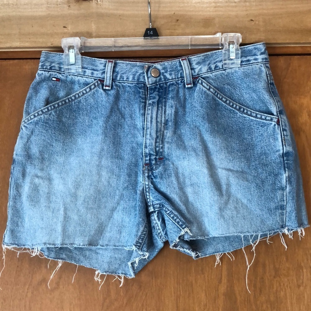 Y2K Tommy Hilfiger raw hem cutoff denim blue jean shorts - Picture 1 of 6